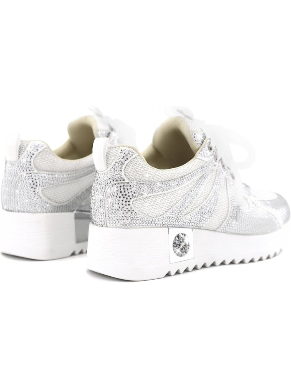 Women's White With Mesh Glitter Sparkly Rhinestone High Top Trendy Sneakers - Picture 5 of 6
